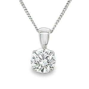 Pendants Necklaces: 9ct White Gold 1.00ct Lab Grown Diamond Pendant on Chain