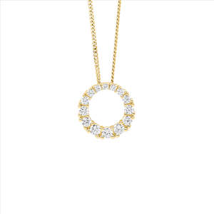Sterling Silver Gradual Wh Cz 13Mm Circle Pendant W/Gold Plating