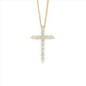 Sterling Silver Wh Cz 19Mm Cross Slider Pendant W/Gold Plating