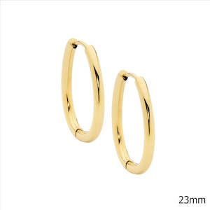 Earrings: Stainless Steel Oval 23Mm Tube Hoop Earrings, Gold Ip Plated