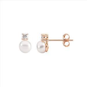 Sterling Silver Freshwater Pearl Earrings,Rose Gold Plated