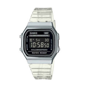 Casio Vintage A168 Digi Silver Case/ Blk Transparent Band