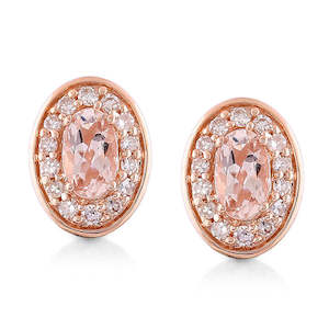 9ct Rose Gold Morganite And Diamond Halo Stud Earrings
