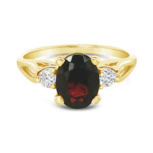 Gem Sale: 10ct Yellow Gold Garnet Ring with Lab Grown Diamonds