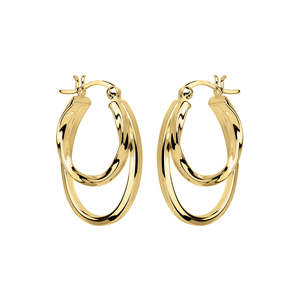 Yellow Gold Plated Silver, Double Hoop (Plain/Twisted) Earrings