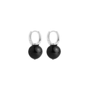Najo: Black Onyx Ball Bead Silver Huggie Earrings