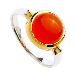 Najo: 10Mm Red Onyx In Yellow Gold (14K 2Mc) Bezel On Silver 3Mm 1/2 Round Band Medium (Cannot Resize)