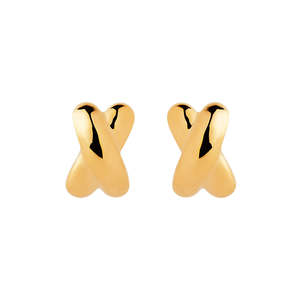 Yellow Gold Silver Plated Puffed X shape with Stud Fitting