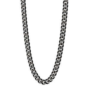 Men's 8.5mm Wide Brushed Stainless Steel Flat Curb Necklace With Ip Black Plating, 55cm
