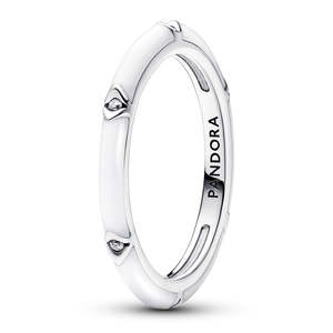 Rings: Sterling Silver Ring With Clear Cubic Zirconia And White Enamel Size 58