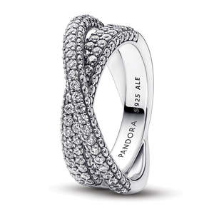 Dual Band Sterling Silver Ring With Clear Cubic Zirconia Size 58