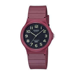 Watches: Casio Analogue, Red Resin Band,Water Resistant