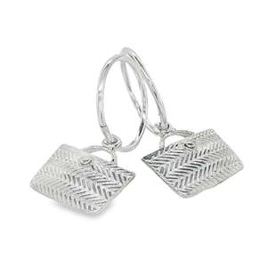 Whenua: Sterling Silver Kete Basket Sleeper Hoop Earrings WHENUA