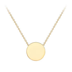 Pendants Necklaces: 9ct Yellow Gold Solid 10mm Disc Necklace 41+2Cm