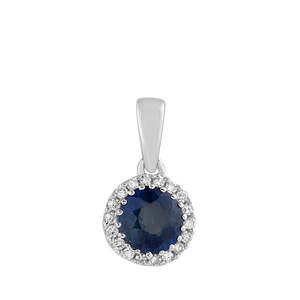 9ct White Gold Round Sapphire And Diamond Halo Pendant