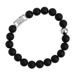 All Brands: 10mm Matt Onyx Round Beads And 1 Steel Beads Bracelet