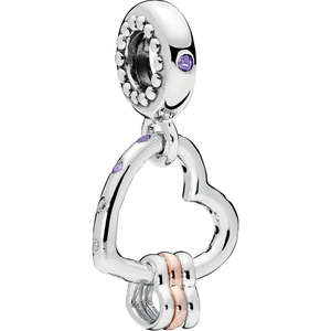 Hearts Highlights Silver Hanging Charm w Mixed Cry