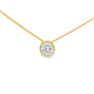 Pendants Necklaces: CLARETTE - 9ct Yellow Gold Diamond Pendant Rubover Set 0.57ct on Chain