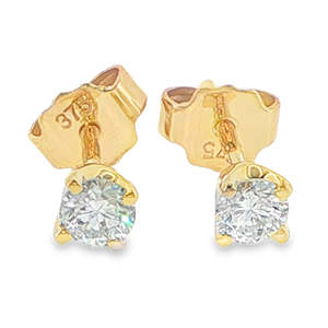 Earrings: 9ct Yellow Gold 0.32ct Solitaire Round Brilliant Cut Lab Grown Diamond Ear Studs