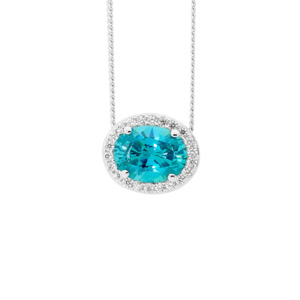 Ellani: SS Mint Oval CZ w/ WH CZ Surround Slider Pendant