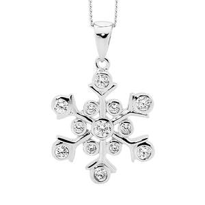 Ellani: SS WH CZ Bezel Set Snowflake Pendant