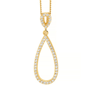 SS WH CZ Double Open Tear Pendant w/ Gold Plating