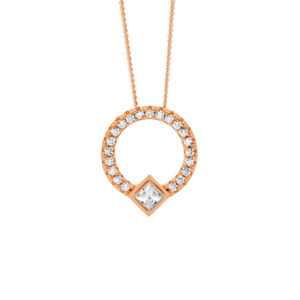 Ellani: Ss Wh Cz 13Mm Open Circle Pendant W/ Princess Cut Bezel Set, Rose Gold Plating