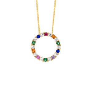 Ellani: Ss Wh & Multi Colour Cz 16Mm Open Circle Pendant W/Gold Plating