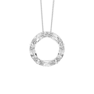 Ellani: Ss Wh Cz Round & Baguette 18Mm Circle Pendant