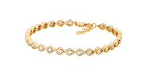 Ellani: Sterling Silver Open Tears White Cubic Zirconia Bracelet 17cm With Gold Plating