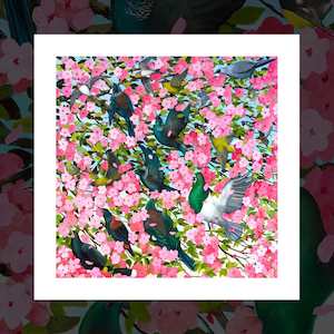 Frank Gordon 99 Premium Prints: "Blossoming Birds of Aotearoa" bird art print by Frank Gordon