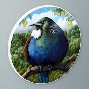 Frank Gordon 99 Premium Prints: "Tui Fat Bird Study I" circular art disc by Frank Gordon