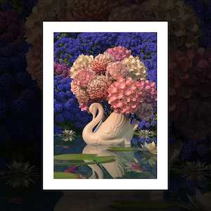 Valentines Collection By Fishmob: "Hydrangea Pond" art print by Simon Stockley