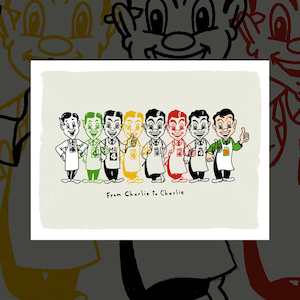 "From Charlie to Charlie" (Mr Foursquare) art print by Dick Frizzell