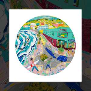 Abstract Art Prints: "Pizzas at the Beach" art print by Pia Davie