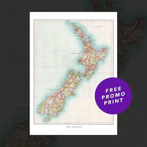 Vintage 1900's map of New Zealand, Aotearoa