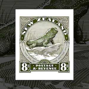 Under 50: 'Tuatara Eight Pence' 1935 NZ pictorial stamp print