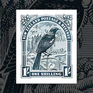 Under 50: 'Tui One Shilling' 1935 NZ pictorial stamp print