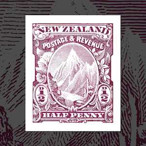'Mt Cook Half Penny' 1898 NZ pictorial stamp print