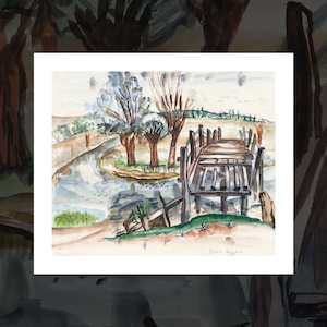 Landscape Art Prints: 'Flatford Bridge' art print by Frances Hodgkins