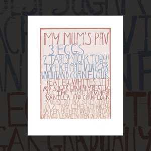 Premium Art Prints: Stamped Pavlova II (Overnight Success) - recipe print by Dick Frizzell