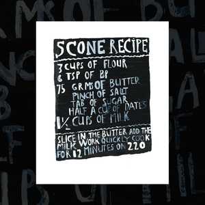 Premium Art Prints: Stamped Scone Recipe (Hot Buttered) - recipe print by Dick Frizzell