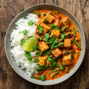 Meals: Thai red curry with tofu, green beans and jasmine rice.