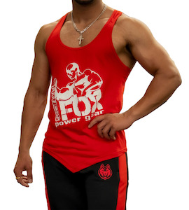Mens Stringers: Red Gym Cotton Training Singlet