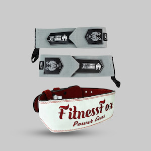 White Leather Belt + Wrist Wrap Gray