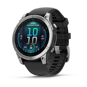 Garmin Watch: fenix E – 47 mm, AMOLED Stainless Steel with Black Silicone Band