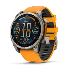 Garmin Watch: fenix 8 – 47 mm, AMOLED Sapphire, Titanium with Spark Orange/Graphite Silicone Band