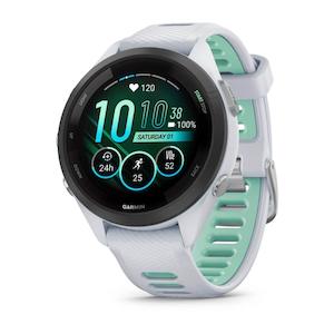 Garmin Forerunner 265: Garmin Forerunner 265S Multisport GPS Smartwatch – Black Bezel with Whitestone/Neo Tropic Silicone Band
