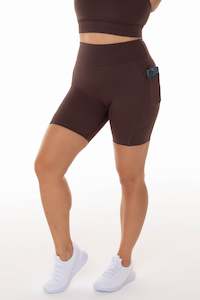 High Rise Coffee Pocket Midi Shorts