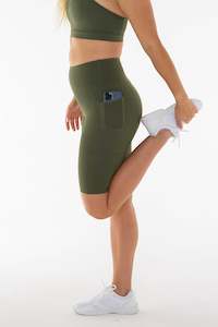Bottoms: High Rise Khaki Pocket Bike Shorts